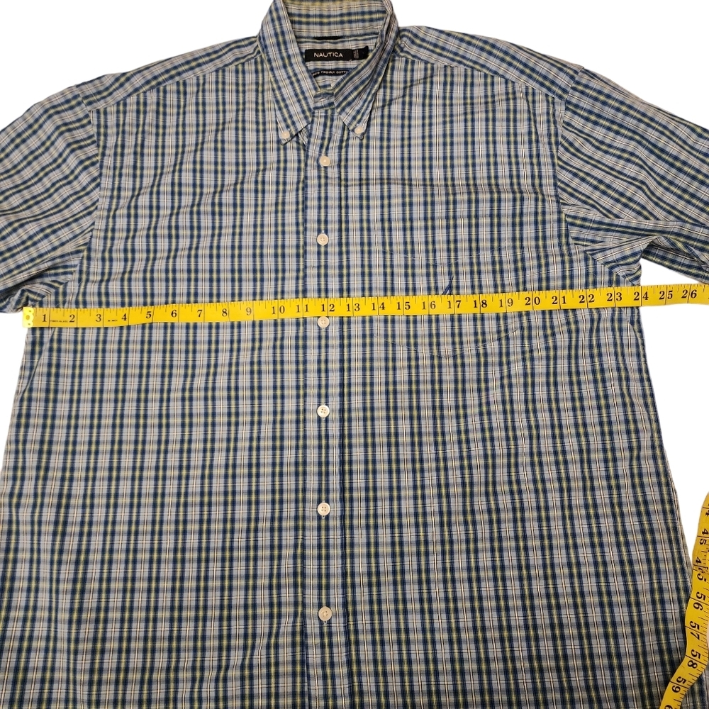 Nautica Y2K Blue Plaid Short Sleeve Casual Button Down Shirt Size Large - Picture 2 of 8